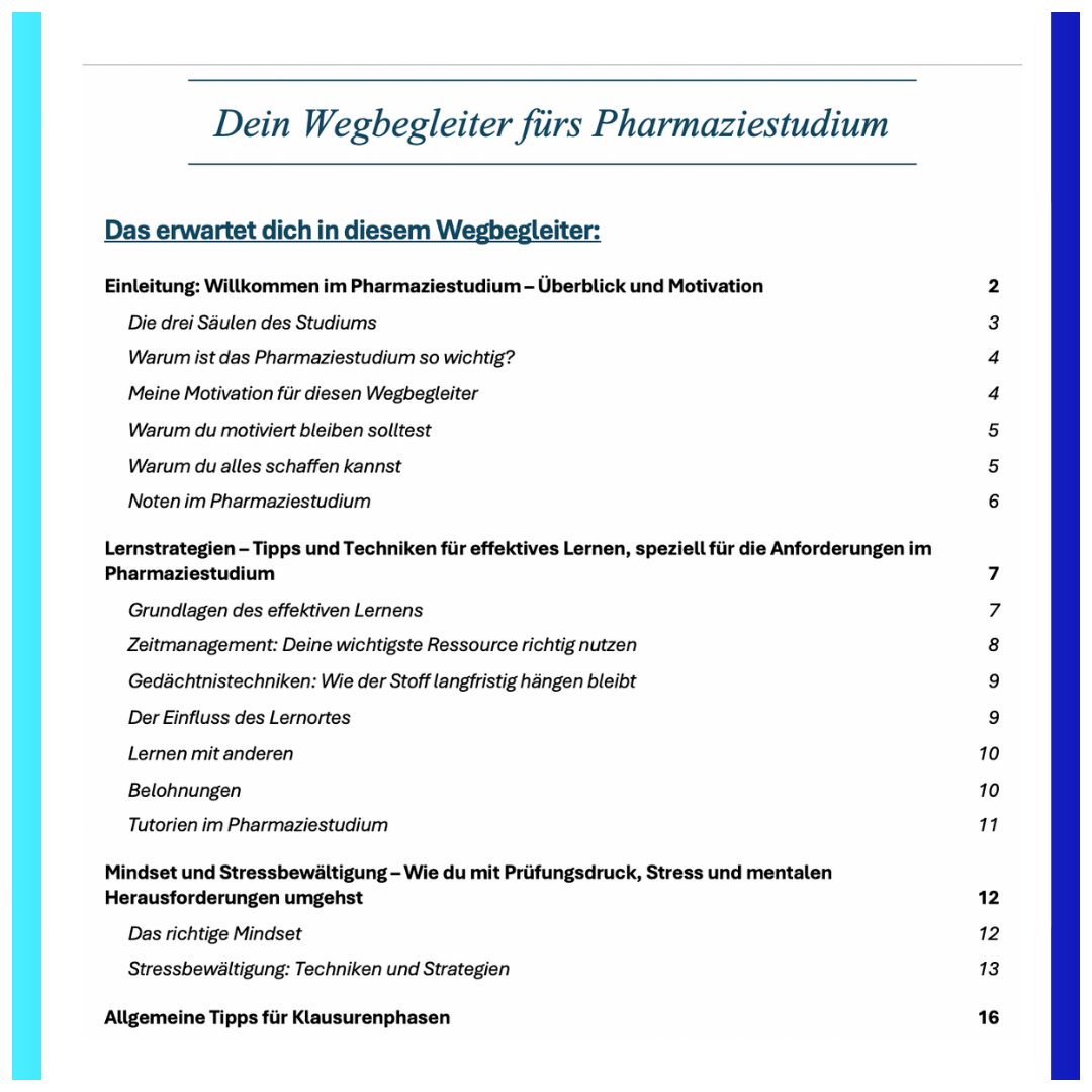 Wegbegleiter fürs Pharmaziestudium PLUS - 61 Seiten + 2 StEx-Lernpläne
